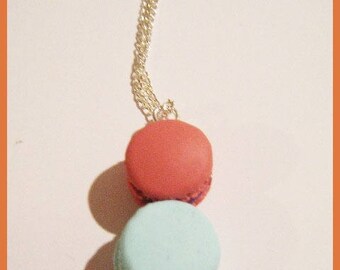 Necklace 2 macarons gluttony candy candy polymer clay jewelry