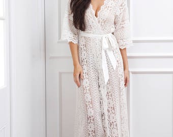 Willow Boho Lace Maxi Robe // Bridal Robe // Lace Robe // Long Robe // Wedding Robe // Pre-wedding Robe // Luxurious Robe