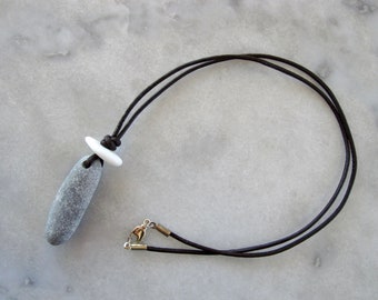 Two stones beach pebble pendant necklace #1810