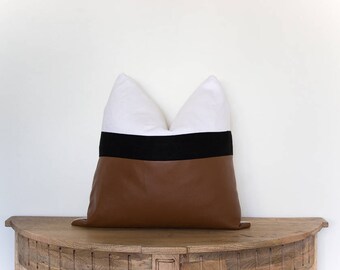 18x18 Faux Leather and Linen Pillow Cover The "Cleba"