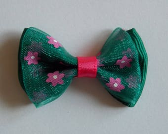 Pretty pink and green flower patterned Ribbon bowtie