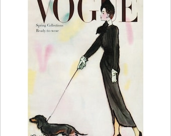 Vintage Vogue Dog Poster Print, Canine Couture, 1940s Dachshund Dog Picture Art Deco Fashion Art, Dog Art with 11 x 14 Mat