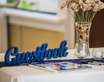 Wedding Guest Book Sign, Freestanding "Guestbook", Thick Wooden Wedding Sign for Reception Guest Book Table Sign Decor (Item - TGU100)