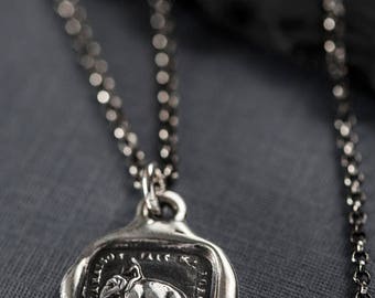 Elephant Strength wax seal necklace from antique french seal - My Strength is my Virtue - 229
