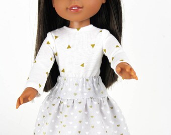 Fits like Wellie Wishers Doll Clothes - Tiny Hearts Skirt in Silver | 14.5 Inch Doll Clothes