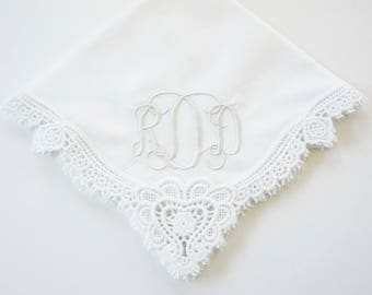 Irish Claddagh Cluny Lace Monogrammed Handkerchief