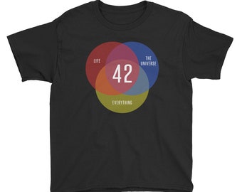 Hitchhikers Guide To The Galaxy Shirt, Youth Unisex T Shirt, Venn Diagram Shirt, Nerdy Geek Gift, Science Fiction Tee For Kids, Cult Classic