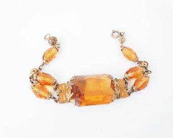 1930s Art Deco Czech Glass Topaz Glass Leaf Bracelet