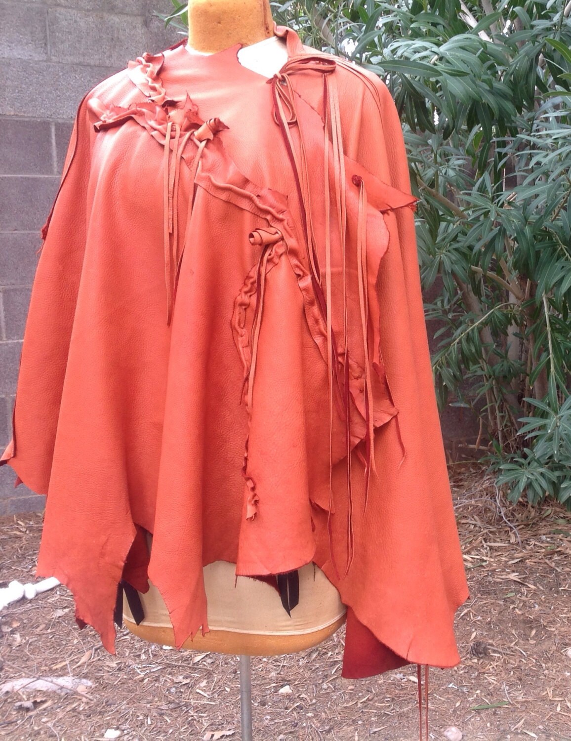 showdiva designs Asymmetrial Leather Cape Coat Poncho Deerskin