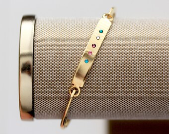 Birthstone Bangle Bracelet - Personalized Birthstone Bangle Bracelet, Personalized Gift for Mom, SWING TOP GOLD Bar Gift for Mom Birthstones
