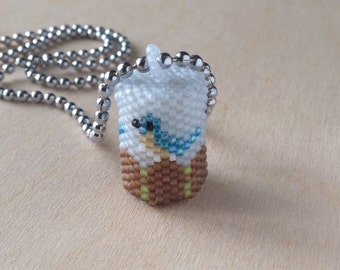 Beaded Pendant on Ball Chain ~ Bluebird Necklace ~ Bead Jewellery ~ Jewelry