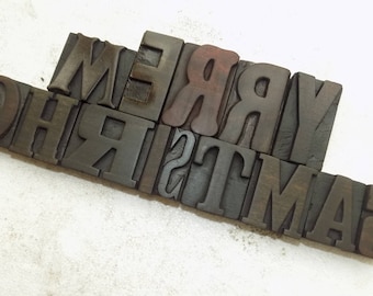 14 Vintage Letterpress Wood Type Block Merry Christmas Mixed size and mix founts Size from 50 m.m. To 65 m.m #be-159