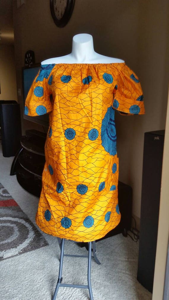 African Print Dress Off Shoulder Dress Ankara Dress Orange