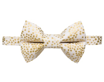 Cat Collar + Matching Removable Bow Tie - "The Mayor of Glitterland" - Cream with Metallic Gold Dot - Rifle Paper Co. Fabric