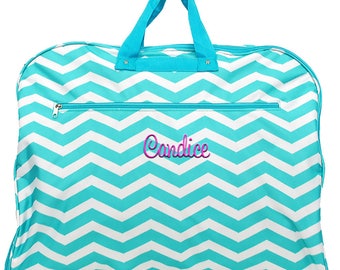 Personalized Garment Bag | Monogrammed Black Travel Garment Bag | Bridesmaid Gift | Cheer Hanging Garment Bag | Aqua Chevron Garment Bag