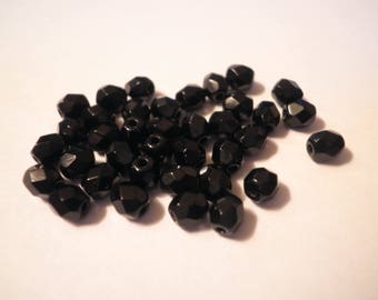 25 4 mm black JET faceted beads