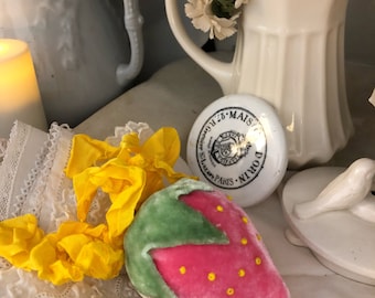 Handmade silk velvet strawberry pin cushion