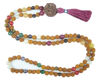 Yoga Mala Beads Nine Planet Navaratan Rudraksha Meditation Healing Prayer Malas Yoga Necklace