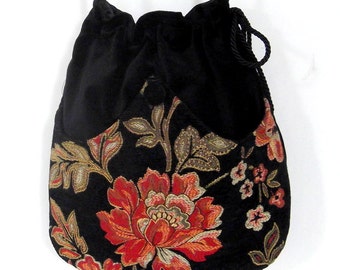 Tangerine Chenille Flower Bag Black Velvet Bag With Renaissance Bag Pocket Bag Crossbody Purse