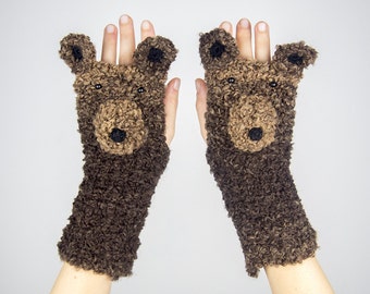 Bear Fingerless Gloves ~ Handmade
