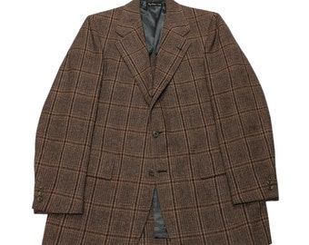 Vintage Union Made Brown Windowpane Wool Sports Coat Menswear Jacket Mens Size 40L