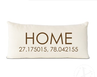 personalized latitude longitude HOME pillow, custom address coordinates pillow, personalized home decorative throw pillow