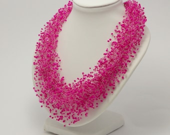 Gift for women beaded necklace bff necklace Magenta necklace fuchsia necklace hot pink necklace pink jewelry fuchsia jewelry bib necklace