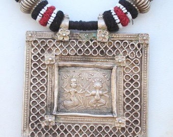 Ethnic Tribal Old Silver Necklace Pendant Bellydance India