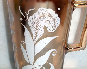 Vintage Marigold Iridescent Pitcher with White Feather Plume