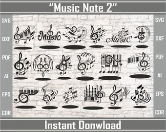 Musical Notes Svg #2. Clip Art Music, Dxf File, Vector for Cut or Laser engravings. Musical notes silhouette. Vector Music Svg