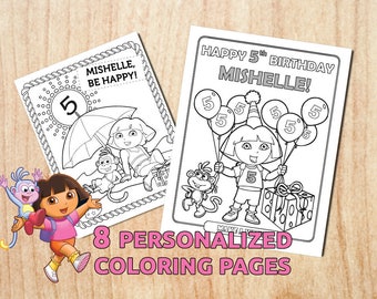 Sale! Dora the Explorer 8 Party Coloring Pages / Personalized / Printable /Birthday Activity / Digital / PDF