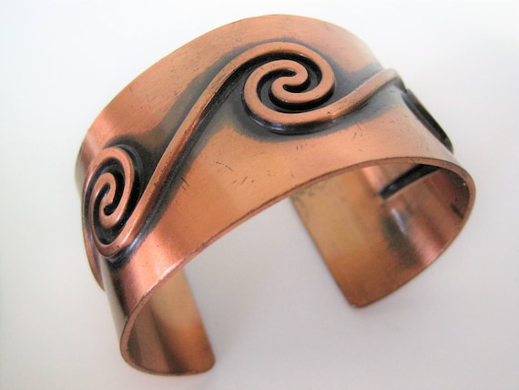 Solid Copper Cuff, Signed Bell Trading Post, Modernist Wide Bracelet