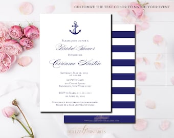 Elegant Nautical Bridal Shower Invite- Navy Stripe Bridal Shower Prints- Nautical Shower Invitations-Digital File or Printed Cards-BS10