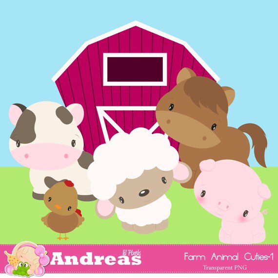 Items similar to Farm Animal Cuties-1-Girl, Farm Clipart ...
