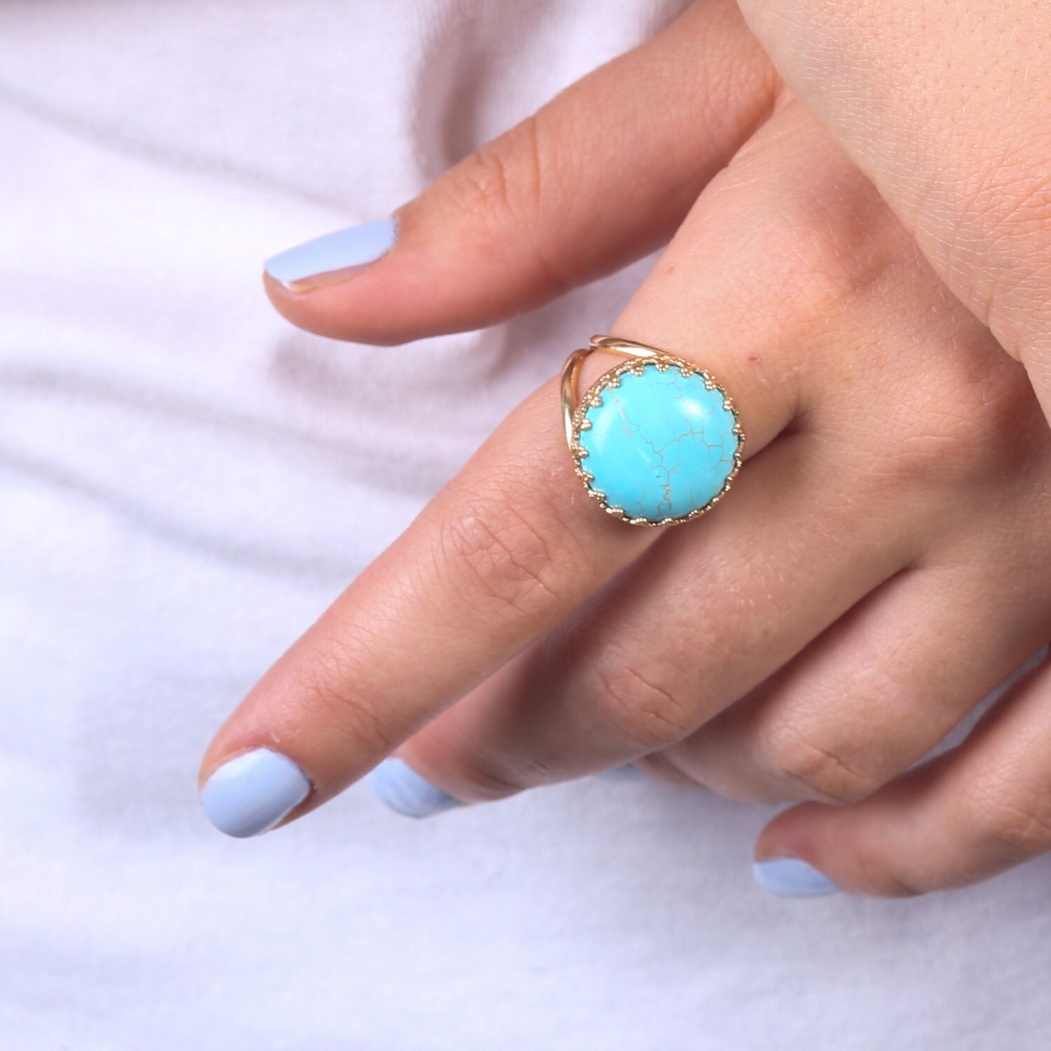 Turquoise Ring Gold Turquoise Gemstone Ring Statement Stone