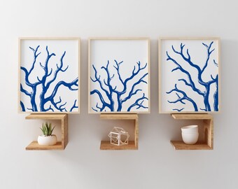 navy coral wall art nautical coral blue art beach cottage