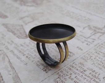 Antiqued Brass Ring, Adjustable Ring Base, Bronze Round Ring, Glue In Ring, Brass Ox Ring, For 22.5mm-23mm Round Cabochons – 12 Pcs