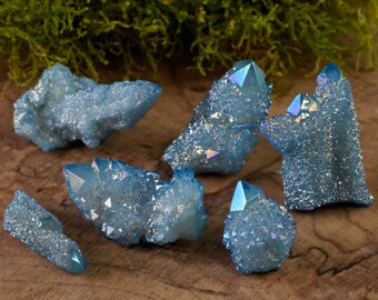 Aqua Aura SPIRIT QUARTZ Crystals - 2 Mini - Aqua Aura Quartz Clusters, Aqua Aura Spirit Quartz, Spirit Quartz Point R0003