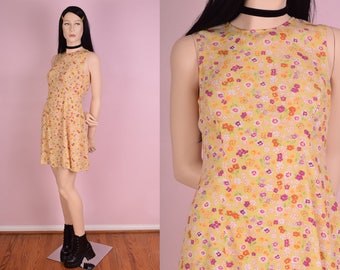 90s Floral Print Dress/ Small/ 1990s/ Tank/ Sleeveless