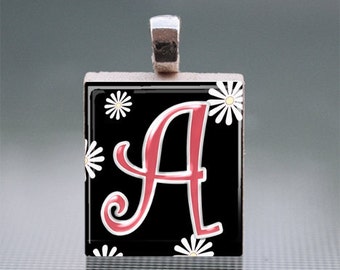 Alphabet A-J Scrabble Tile Pendants with Silver Ball Chain