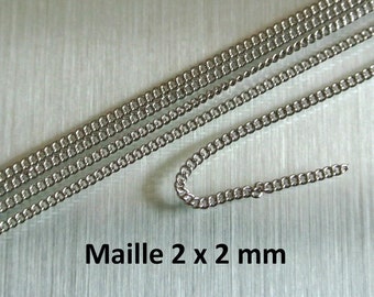 One meter of very fine silver mesh chain open link, 2 x 2 mm