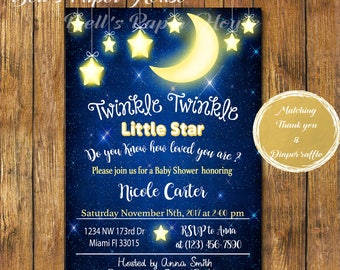 Digital file or Printed-Twinkle Twinkle Little Star Baby Shower Invitation-How We Wonder What You Are-Gender Reveal-Customize-Free Shipping