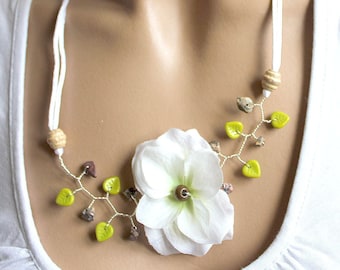 Necklace white branch hydrangea leaves