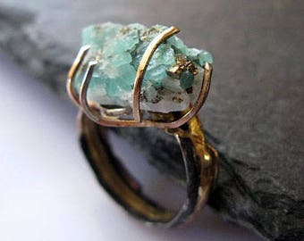 Natural Colombian Emerald Ring Size 5.5 Rough Emerald Ring Raw Emerald Ring Raw Gemstone Ring Unique Rustic Ring Anniversary May Birthday