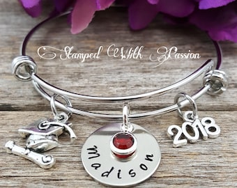 Graduation Bracelet, Personalized gift, Class of 2018, 2018 graduation, College graduation, Graduation jewelry, Gift for her, College Grad