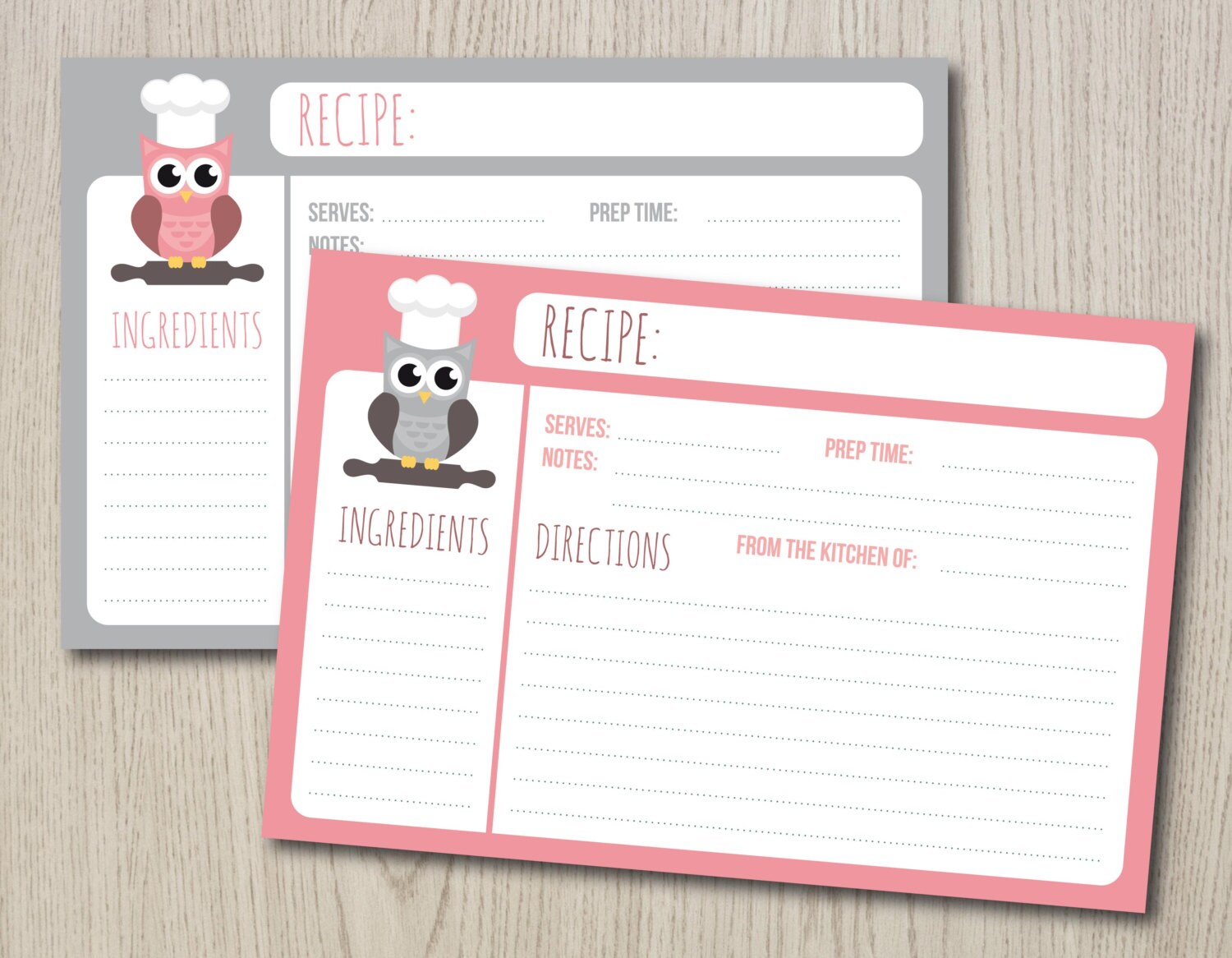 printable recipe cards pink and grey two 4x6 cards on a4 recipe card design template