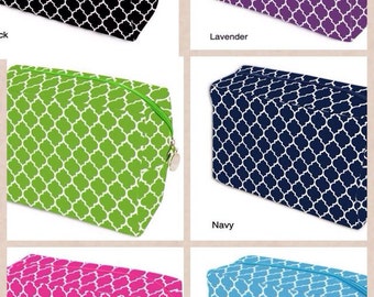Quatrefoil cosmetic bag in multiple colors monogrammed
