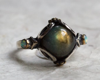Labradorite Ring, unique engagement ring, silver gold ring, bohemian jewelry, multistone ring, gypsy ring, hipster - Peace On Earth - R2216