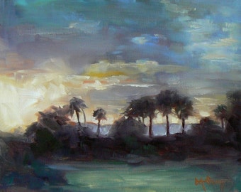 Tropical Landscape Giclee Print On Canvas, Florida Landscape, Marsh Painting Print, Free Shipping, Choose Your Size, Ready to Hang, No Frame