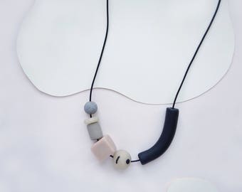 Landscape Necklace - Naturals (leather + clay beads)